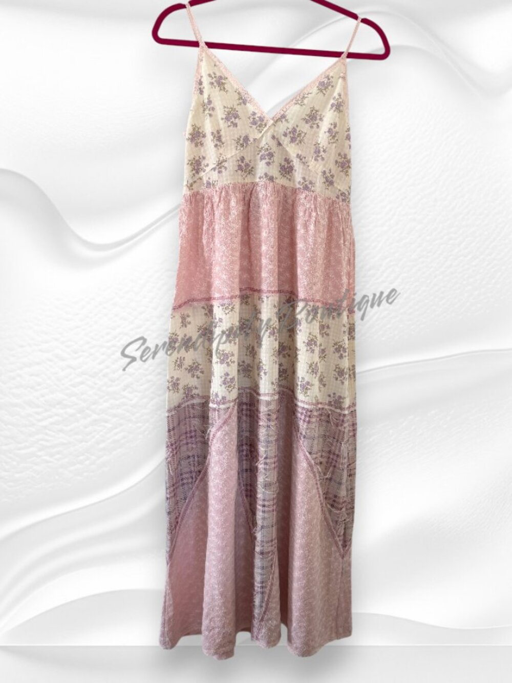 POL Boho Tiered Ruffles Airy Flowy Patchwork Cotton Lightweight Maxi Sundress - Picture 5 of 8